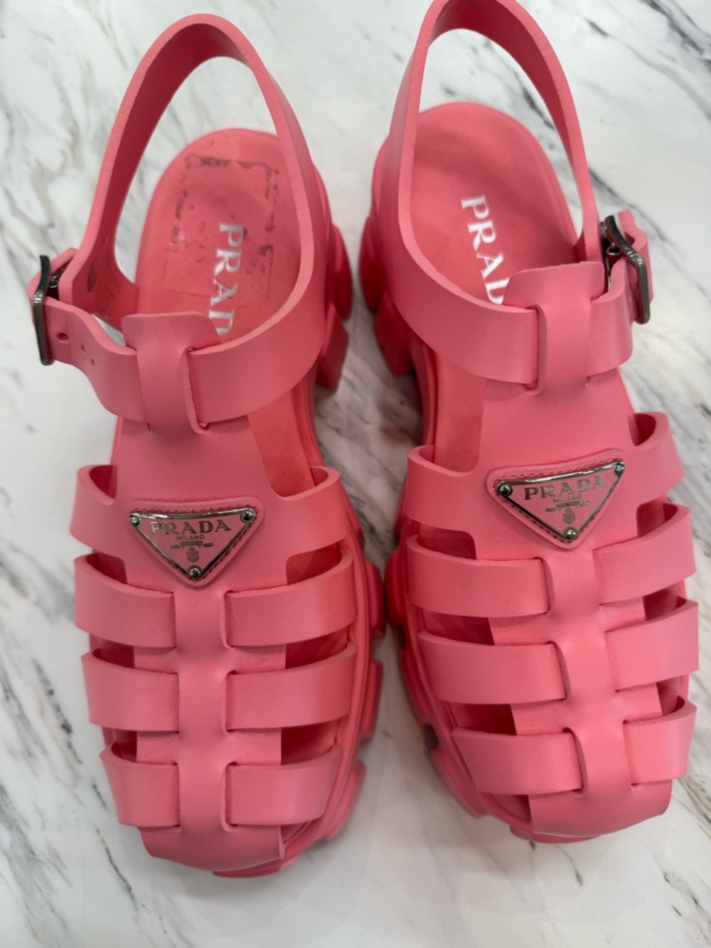 Prada Coral Pink Jelly Fisherman Sandals